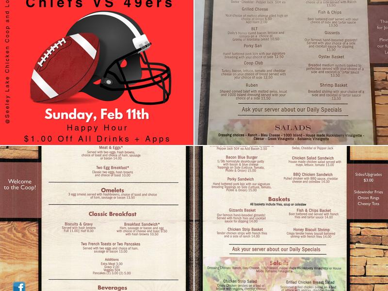 Seeley Chicken Coop & Lounge Menu