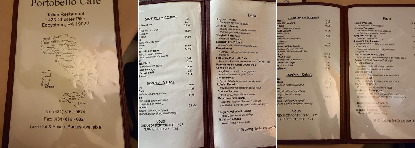 Portobello Cafe Menu