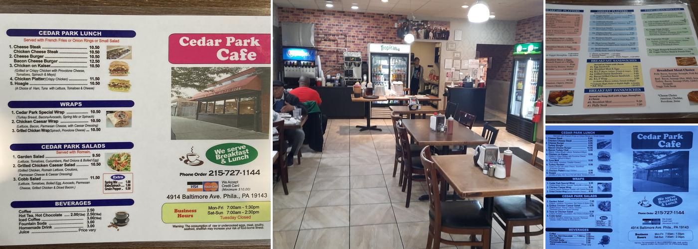 Cedar Park Cafe Menu