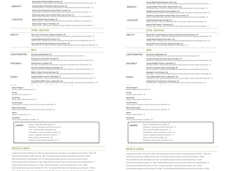 Tria Cafe Rittenhouse Menu