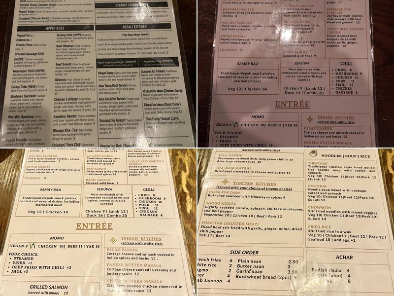 Himalayan Yak Restaurant Menu