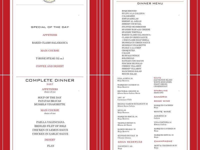 Café Salamanca Menu