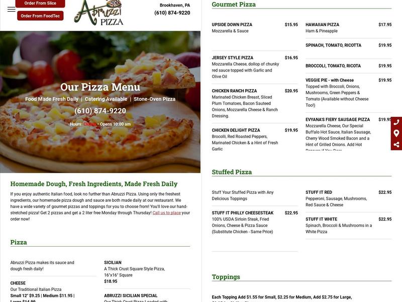 Abruzzi Pizza Menu