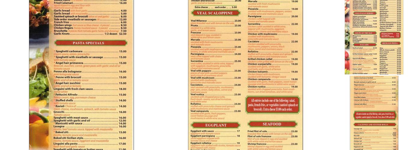 Mike's Pizzeria Menu