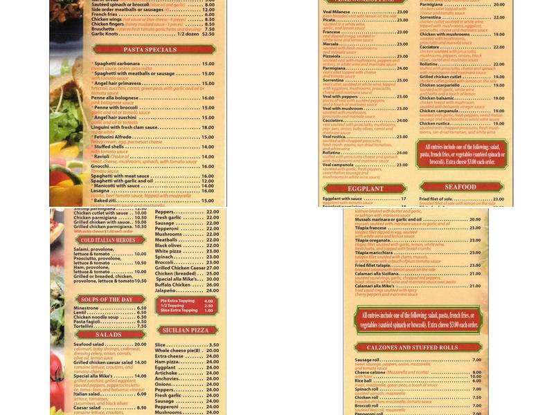 Mike's Pizzeria Menu