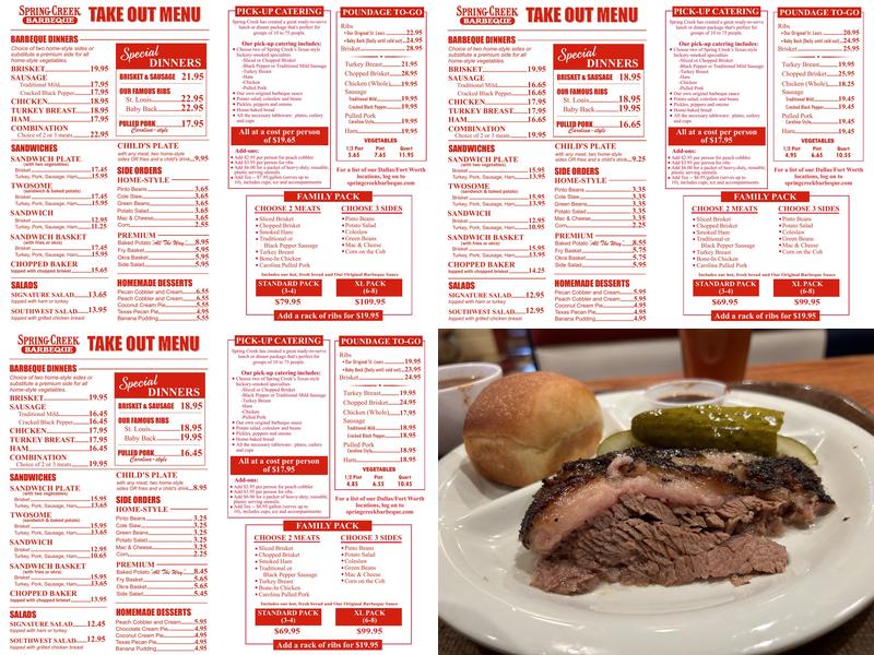 Spring Creek Barbeque Menu