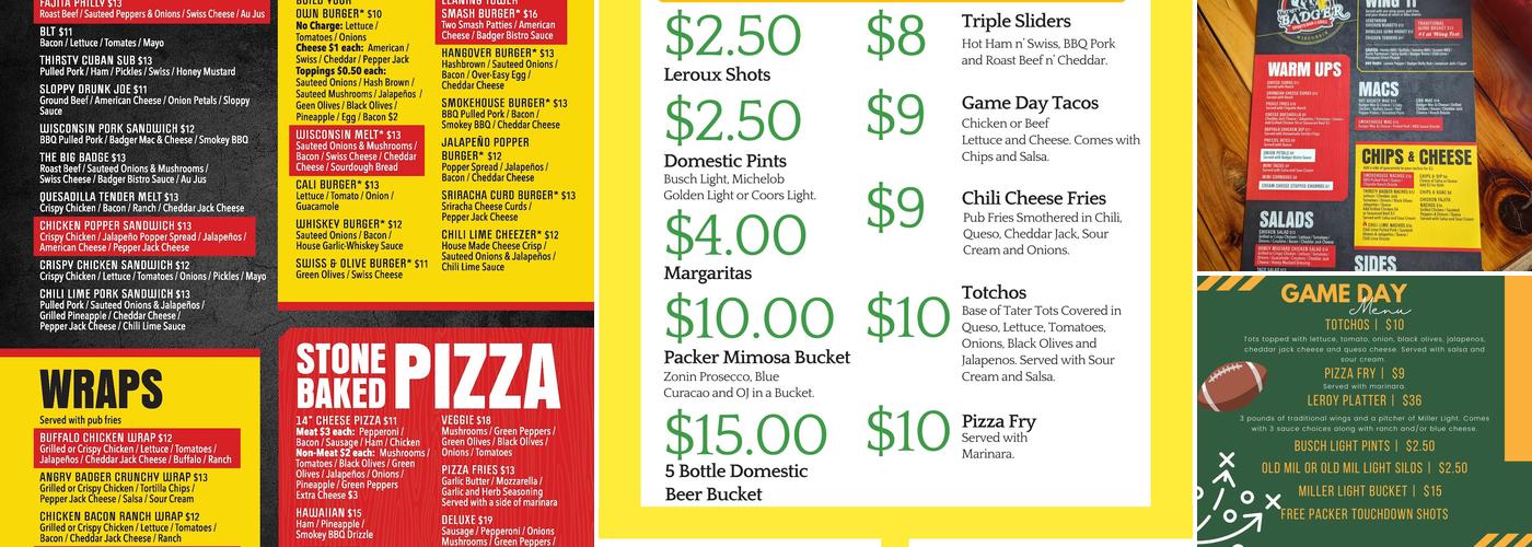 Thirsty Badger Sports Bar & Grill Menu