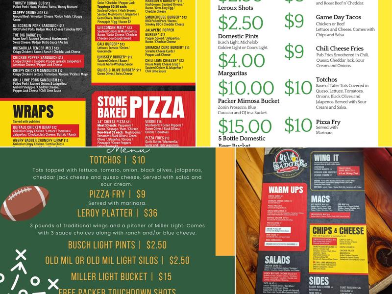 Thirsty Badger Sports Bar & Grill Menu