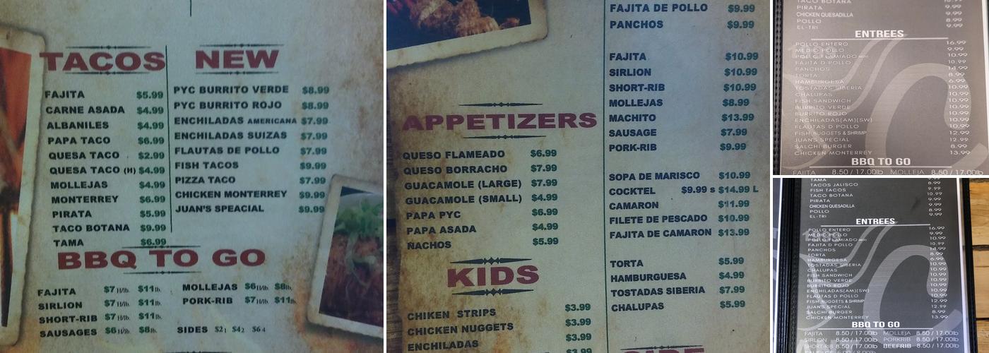 PYC Restaurant Menu