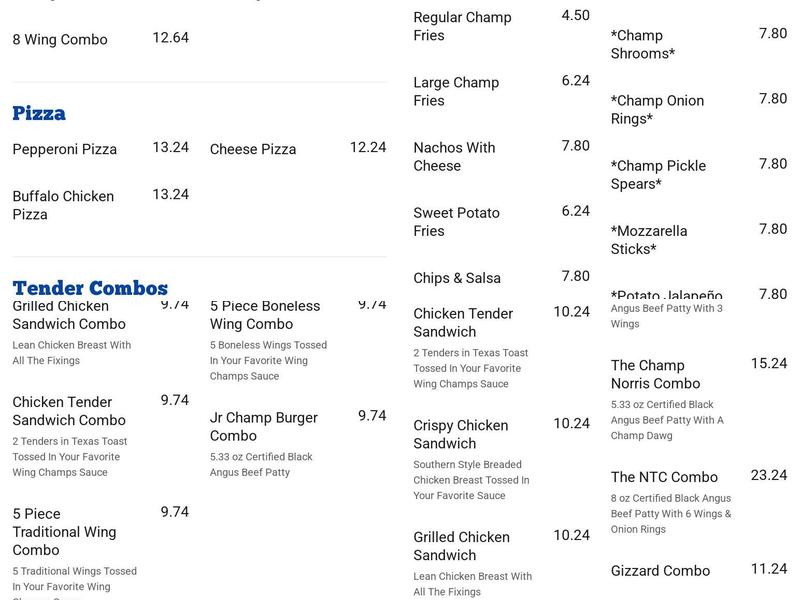 Wing Champs Menu
