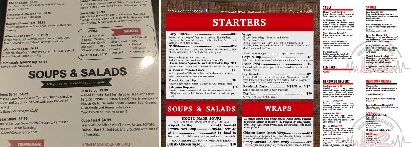 Heartbreakers Menu