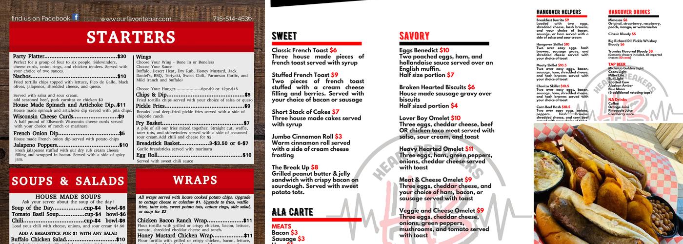 Heartbreakers Menu