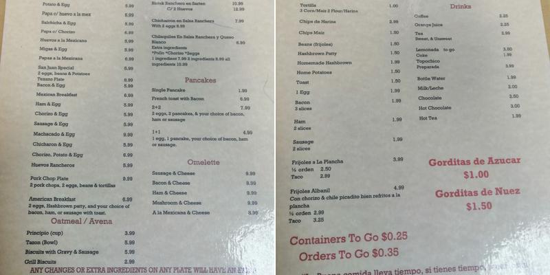 San Juan Cafe Menu