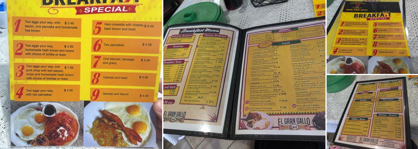 El Gran Gallo Cafe Menu