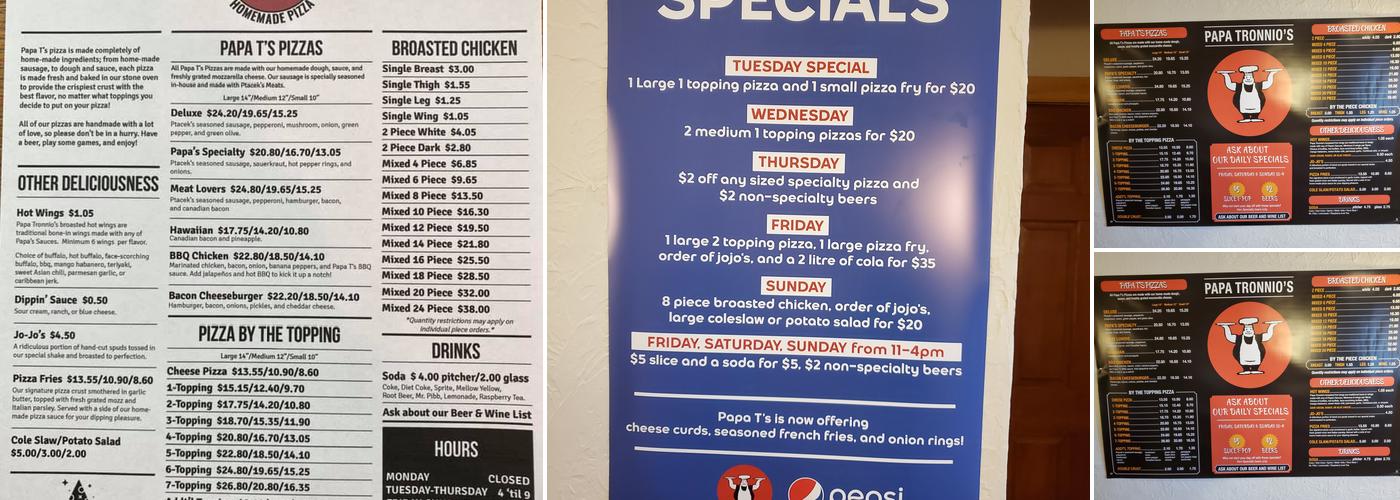 Papa Tronnio's Pizza Menu