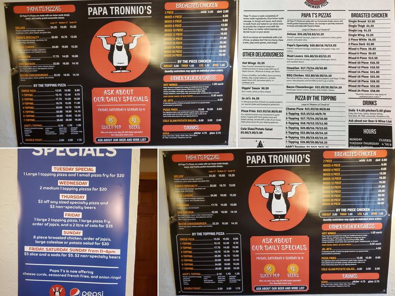 Papa Tronnio's Pizza Menu