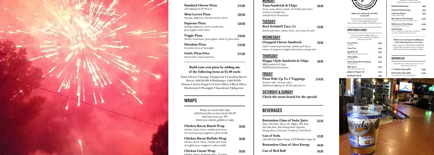 Clyde's Corner Menu