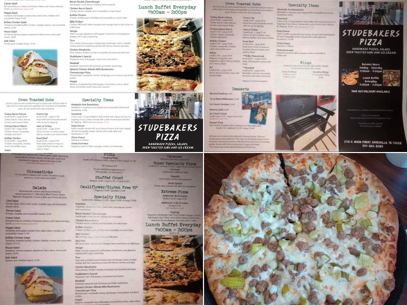 Studebakers Pizza Menu