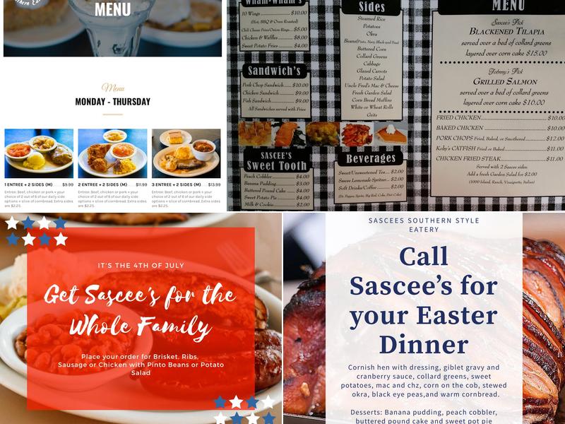Sascee's Southern Style Eatery Menu