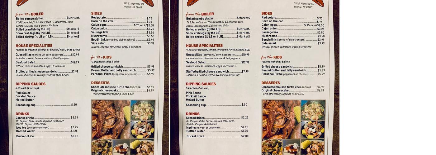 Crawfish Hole Menu