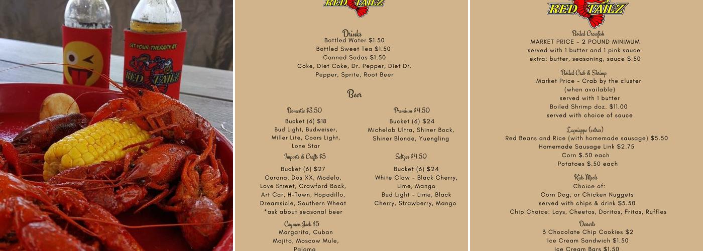 Red Tailz Crawfish Menu