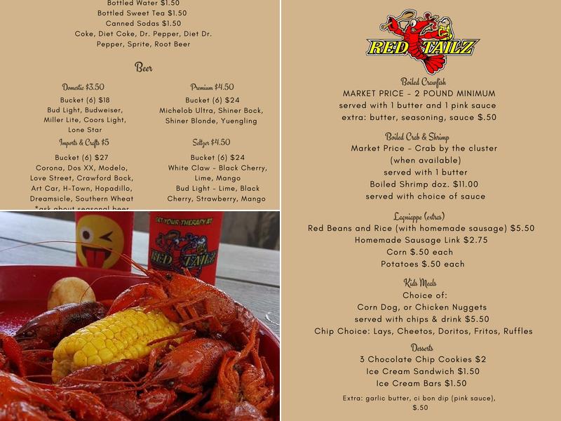 Red Tailz Crawfish Menu