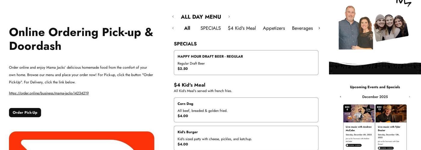 Mama Jack's Menu