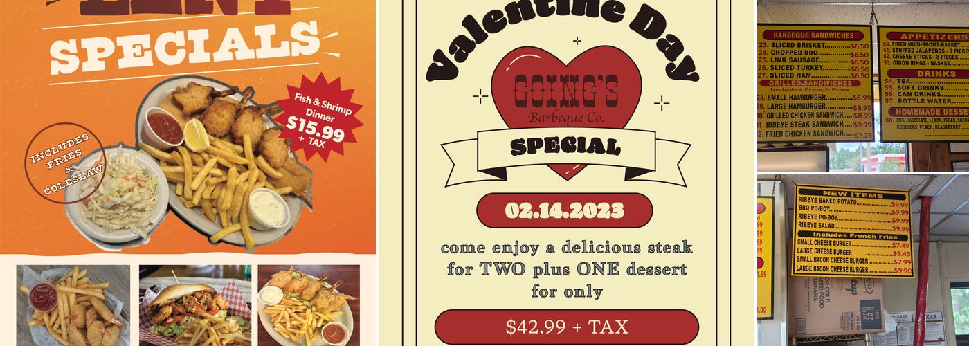 Goings BBQ & Steak Co Menu