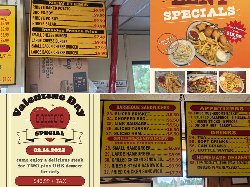 Goings BBQ & Steak Co Menu