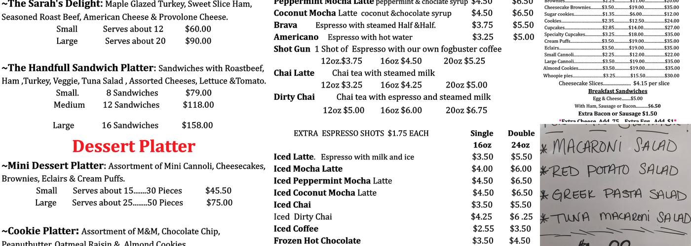 Sarah's Cheesecake & Cafe Menu