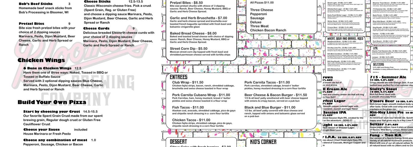 Bloomer Brewing Co. Menu