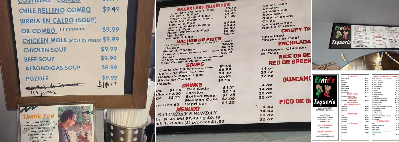Ernie's Taqueria Menu