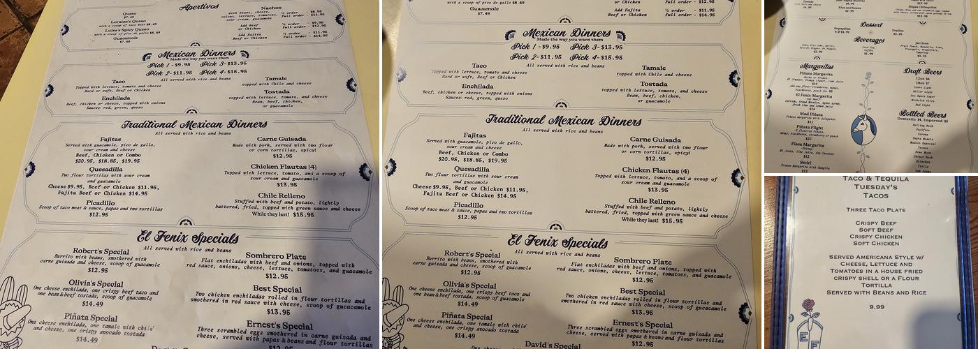 El Fenix Cafe Menu