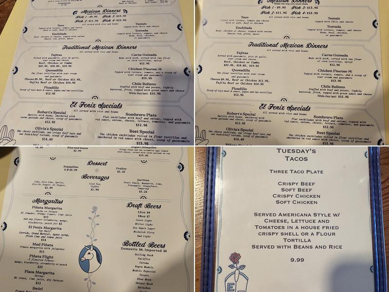 El Fenix Cafe Menu