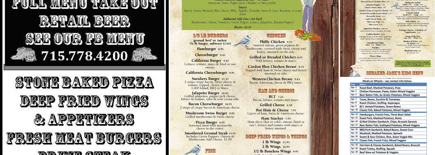 Sneaker's Pub & Eatery Menu