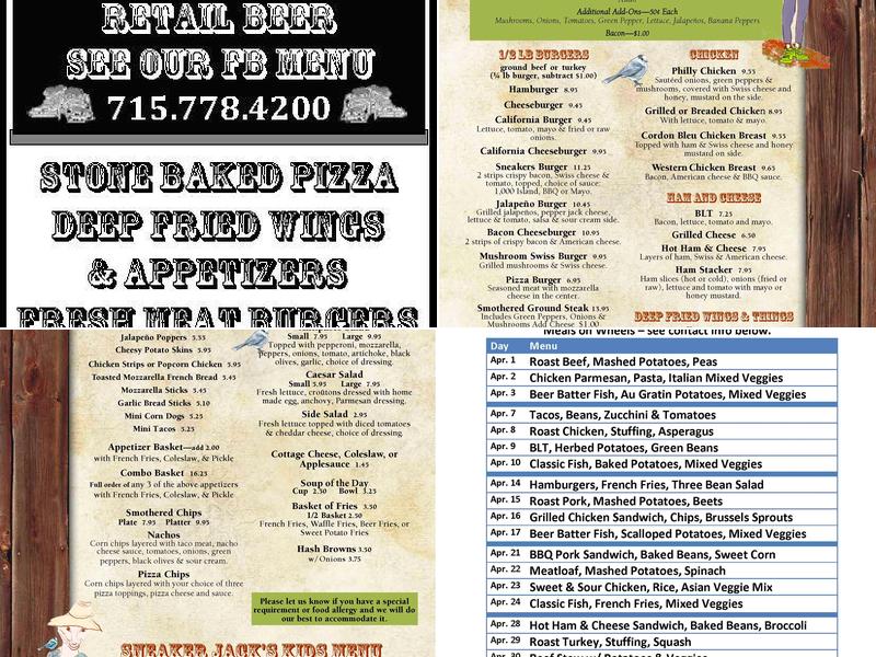 Sneaker's Pub & Eatery Menu