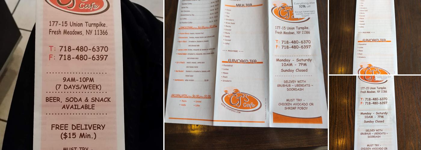 CJ's Cafe Menu