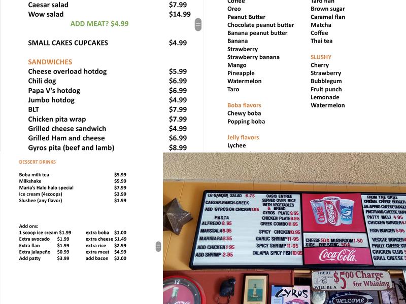 Papa V's Oasis Grill and Deli Menu