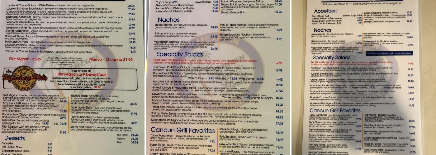 Cancun Grill Menu