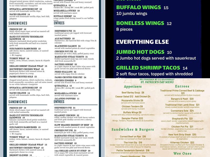 Monahan & Fitzgerald Menu