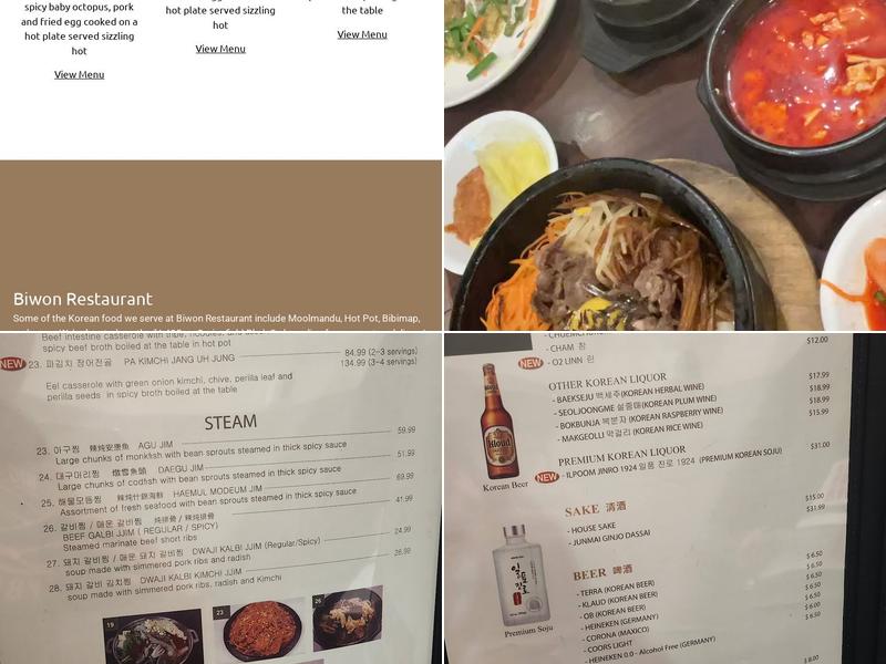 Biwon Restaurant Menu