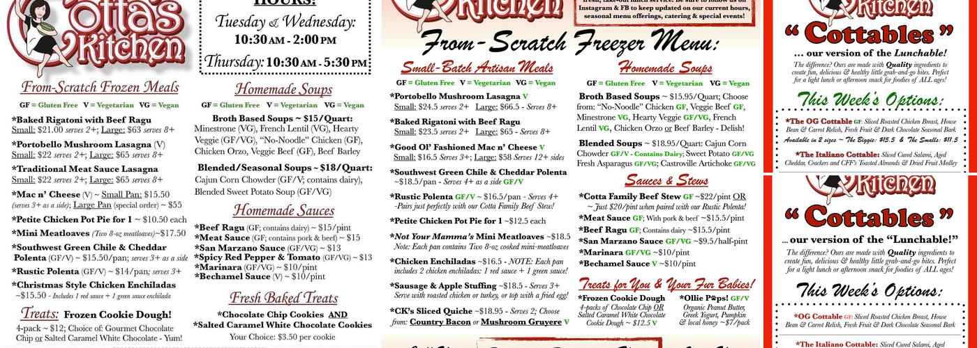 Cotta's Kitchen Menu