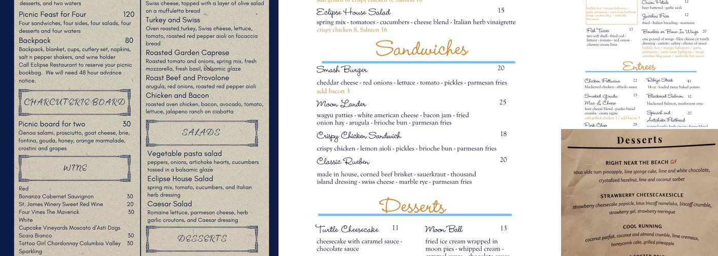 Eclipse Restaurant Menu
