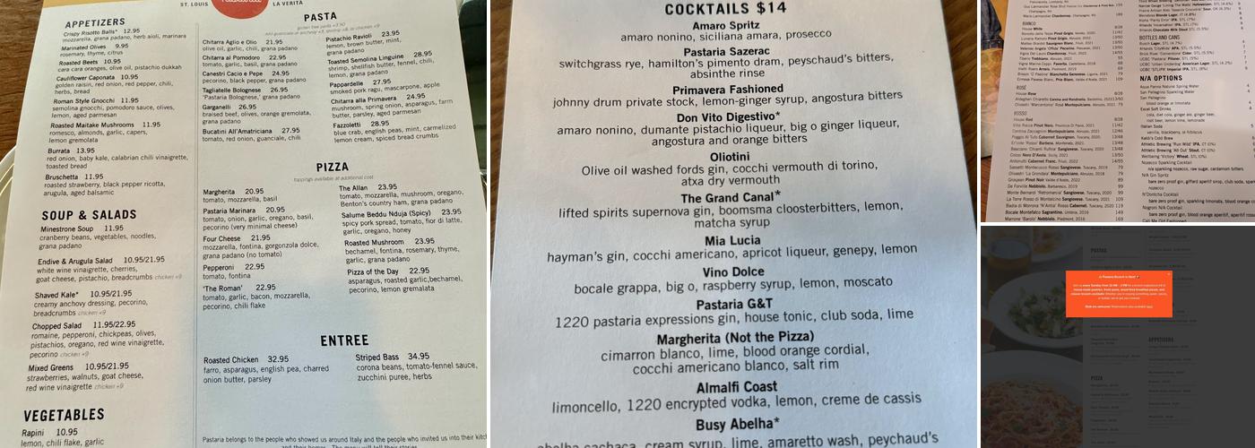Pastaria Menu