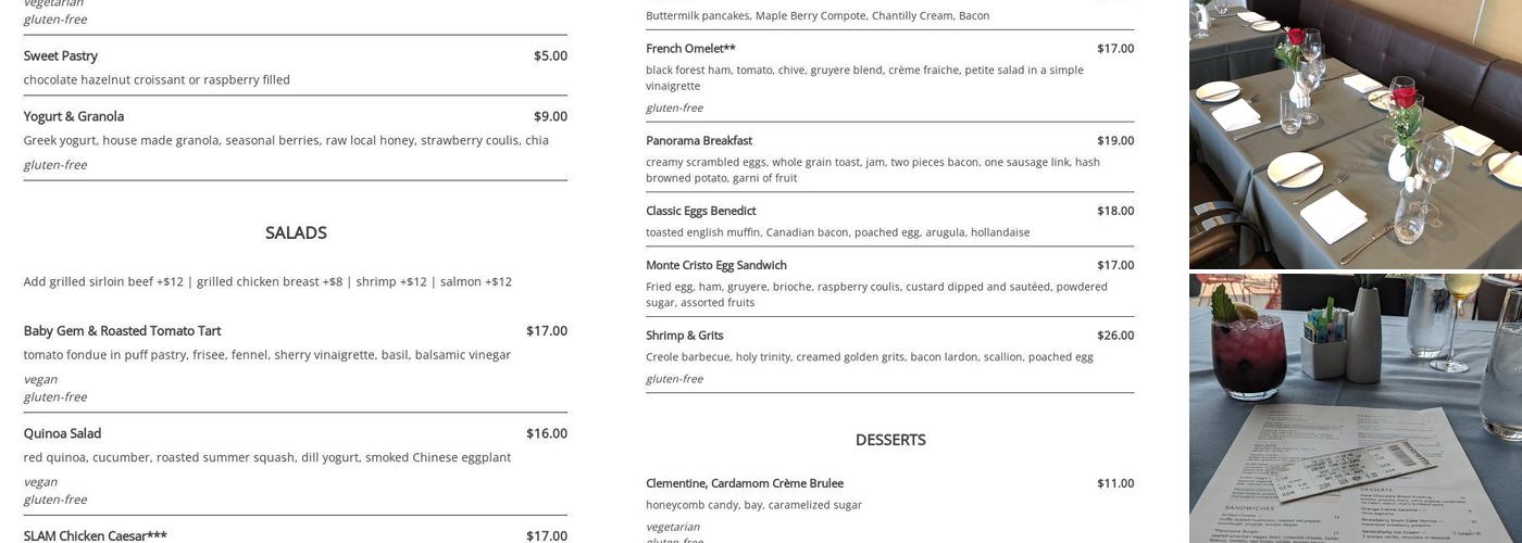 Panorama restaurant Menu