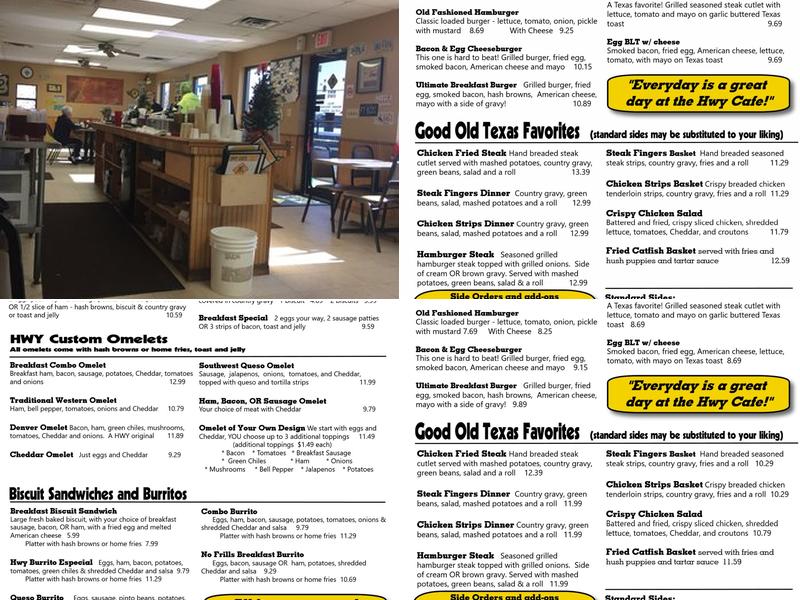 Hwy Cafe Menu