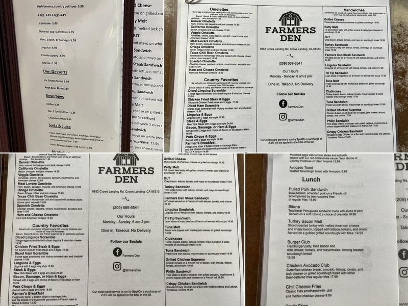 Farmers Den Menu