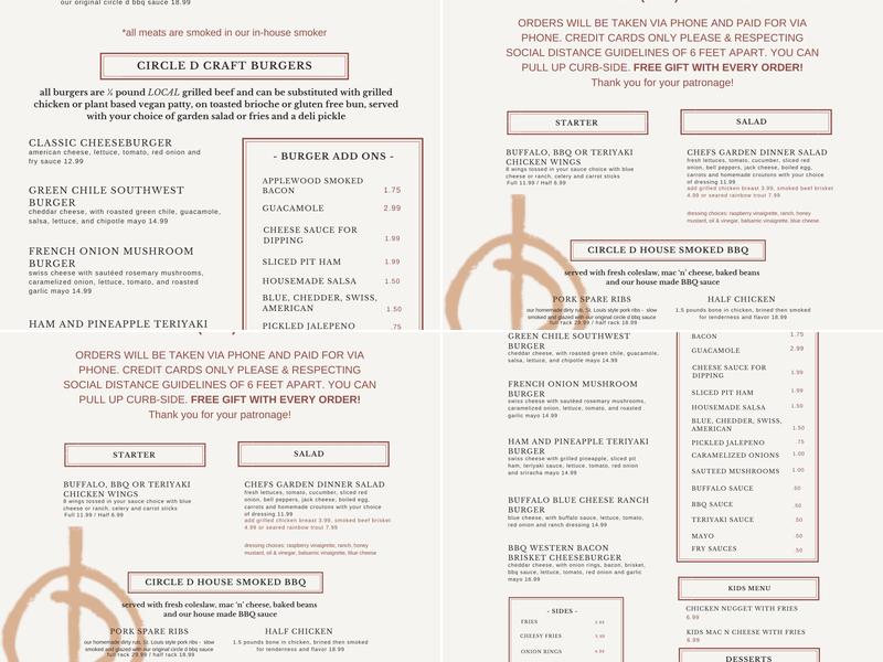 Circle D Restaurant Menu