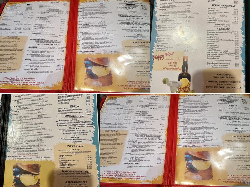 Jorges Cafe Menu