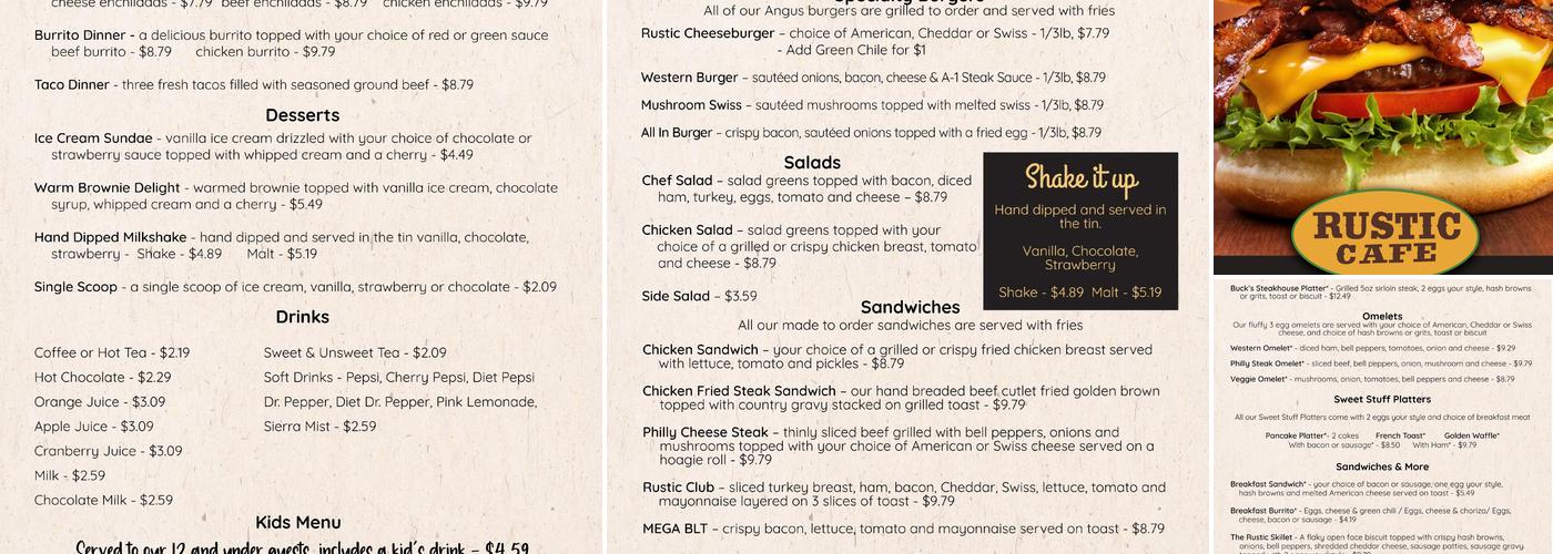 Rustic Café Menu